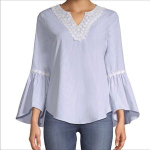 Spense Top Stripes Boho Cottagecore Coastal Bell Sleeves Shirt Small